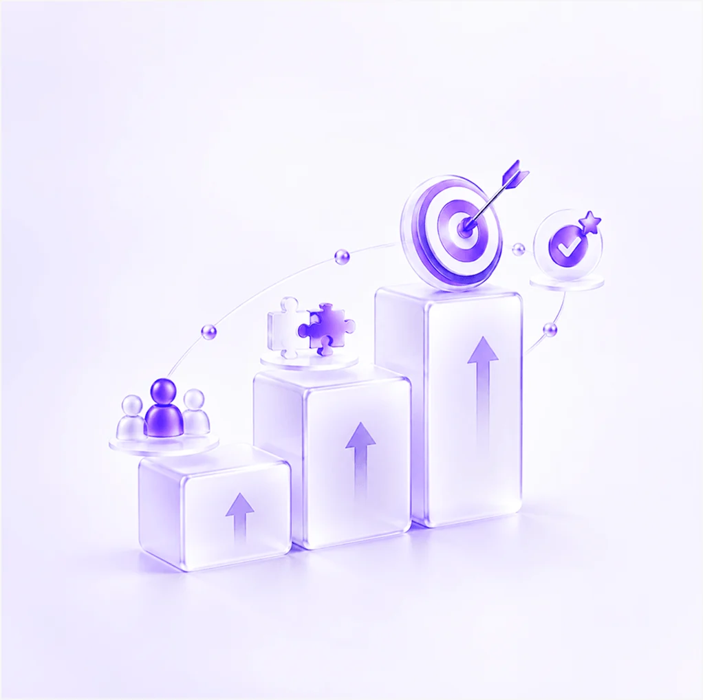 Ascending blocks leading to a target, with an arrow striking the centre.